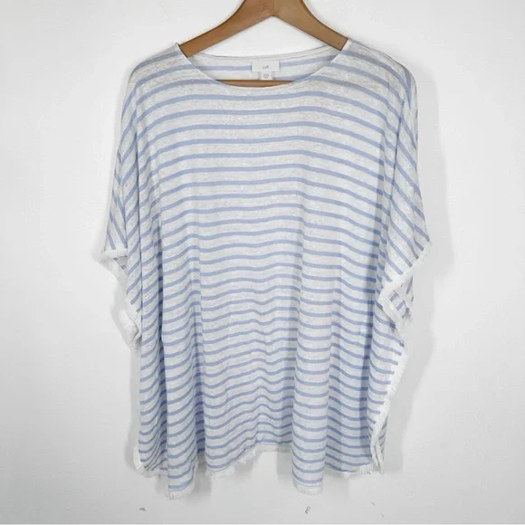 J. Jill 100% Linen Striped Poncho XS/S White Blue - Picture 1 of 4